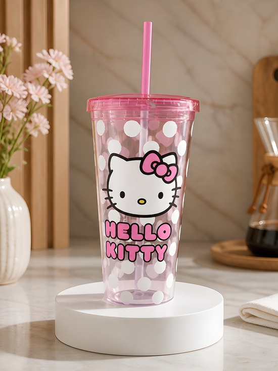 Sanrio Other - Sanrio Hello Kitty Pink Polka Dot Travel Cup with Straw